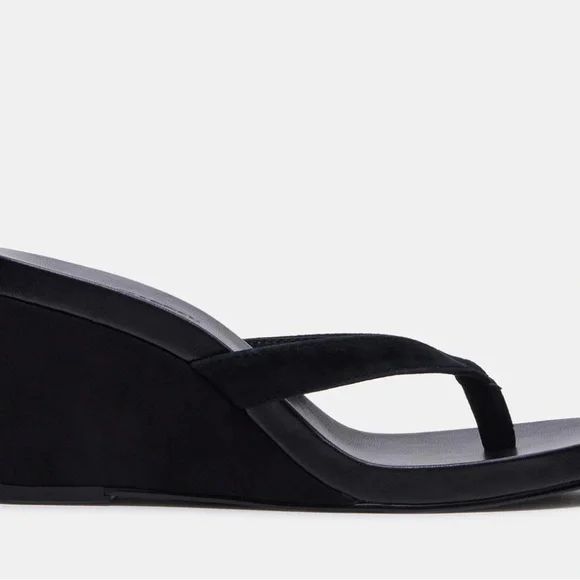 NWT Steve Madden Suede Playing Black Wedge Sandals Heels 8 - Picture 5 of 6